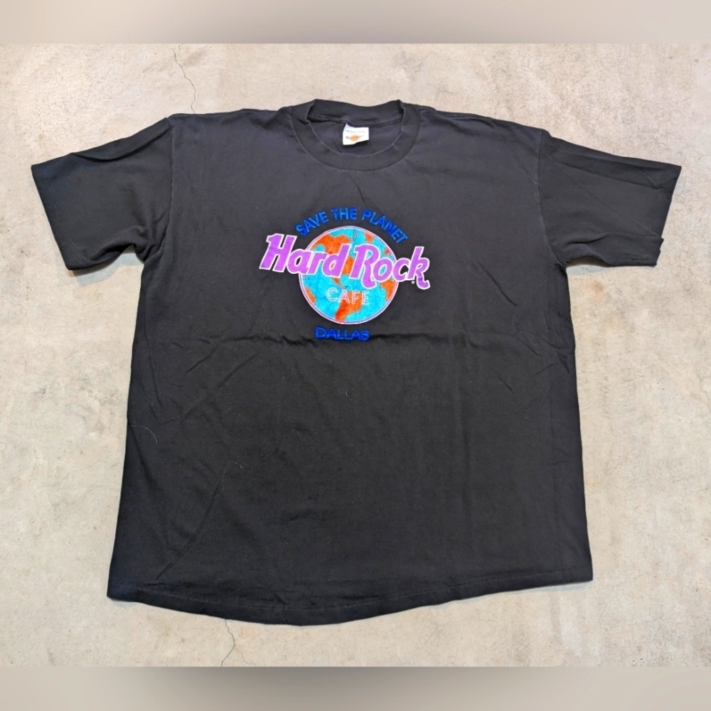 VTG Dallas Hard Rock Cafe Black T-Shirt OSFA Black Faded Single Stitch